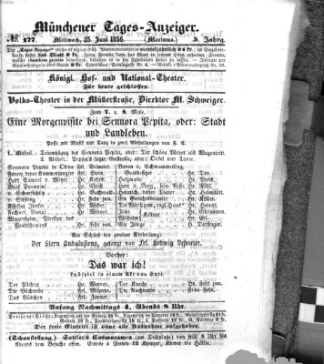 Münchener Tages-Anzeiger Mittwoch 25. Juni 1856