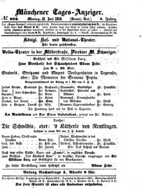 Münchener Tages-Anzeiger Montag 21. Juli 1856