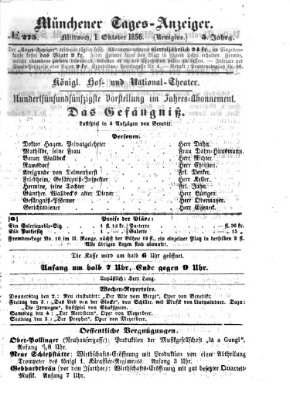 Münchener Tages-Anzeiger Mittwoch 1. Oktober 1856