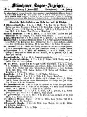 Münchener Tages-Anzeiger Montag 5. Januar 1857