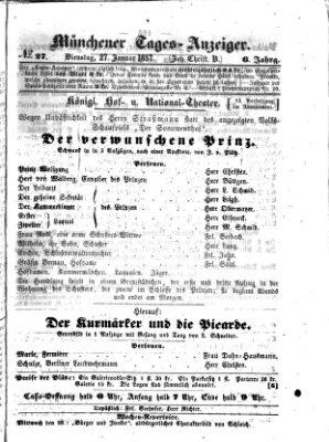 Münchener Tages-Anzeiger Dienstag 27. Januar 1857