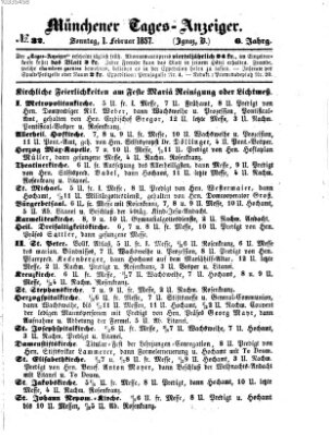 Münchener Tages-Anzeiger Sonntag 1. Februar 1857