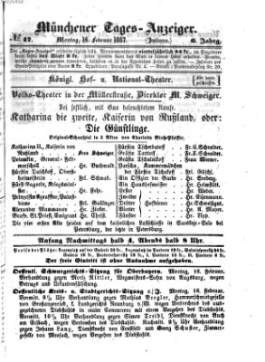 Münchener Tages-Anzeiger Montag 16. Februar 1857