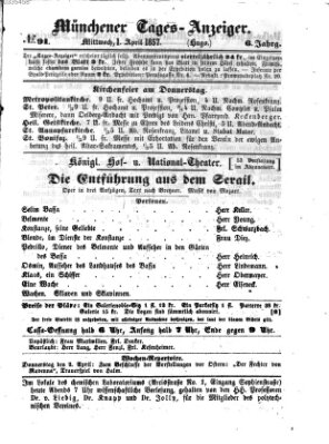 Münchener Tages-Anzeiger Mittwoch 1. April 1857