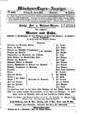 Münchener Tages-Anzeiger Freitag 17. April 1857