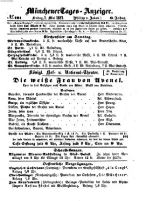 Münchener Tages-Anzeiger Freitag 1. Mai 1857