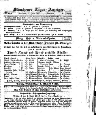 Münchener Tages-Anzeiger Mittwoch 3. Juni 1857