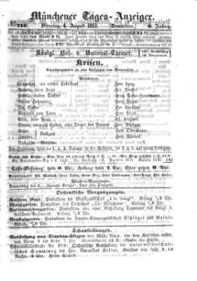 Münchener Tages-Anzeiger Dienstag 4. August 1857