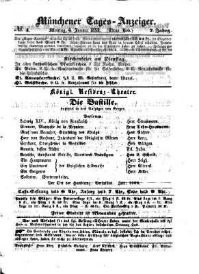 Münchener Tages-Anzeiger Montag 4. Januar 1858