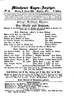 Münchener Tages-Anzeiger Montag 11. Januar 1858