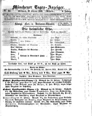 Münchener Tages-Anzeiger Mittwoch 10. Februar 1858