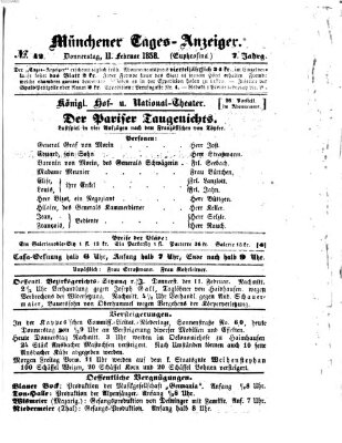 Münchener Tages-Anzeiger Donnerstag 11. Februar 1858