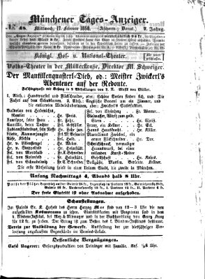 Münchener Tages-Anzeiger Mittwoch 17. Februar 1858