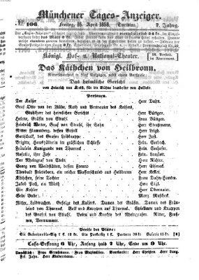 Münchener Tages-Anzeiger Freitag 16. April 1858