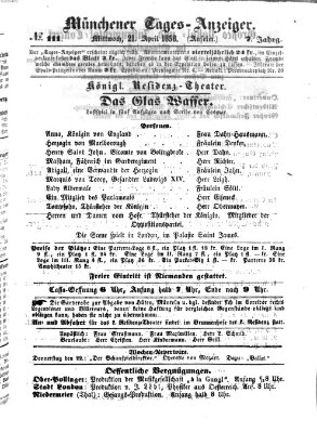 Münchener Tages-Anzeiger Mittwoch 21. April 1858