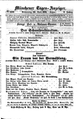 Münchener Tages-Anzeiger Donnerstag 22. April 1858