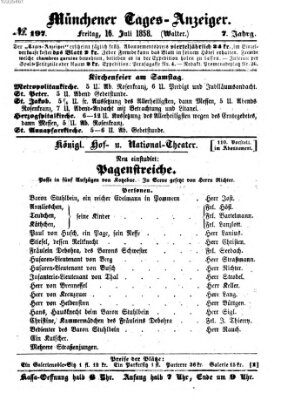 Münchener Tages-Anzeiger Freitag 16. Juli 1858