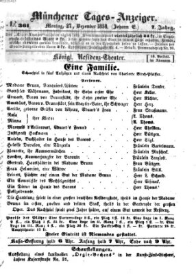 Münchener Tages-Anzeiger Montag 27. Dezember 1858