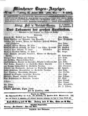 Münchener Tages-Anzeiger Freitag 14. Januar 1859