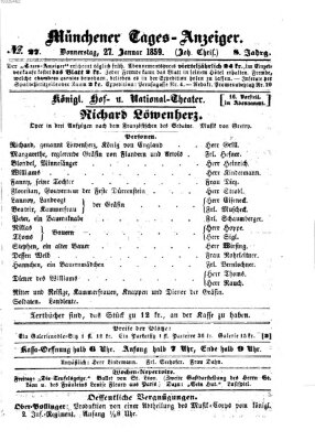 Münchener Tages-Anzeiger Donnerstag 27. Januar 1859