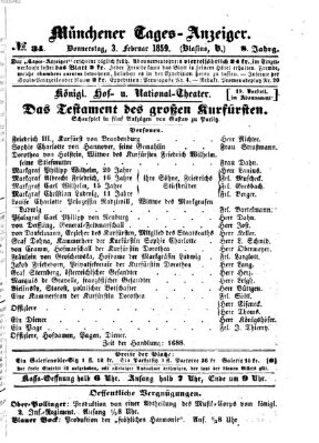 Münchener Tages-Anzeiger Donnerstag 3. Februar 1859