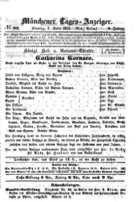 Münchener Tages-Anzeiger Sonntag 3. April 1859