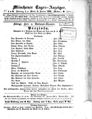 Münchener Tages-Anzeiger Montag 2. Januar 1860