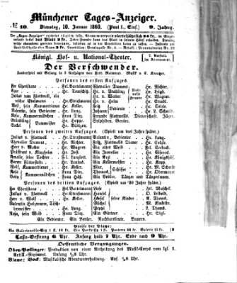 Münchener Tages-Anzeiger Dienstag 10. Januar 1860