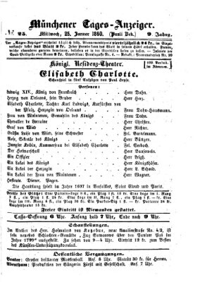 Münchener Tages-Anzeiger Mittwoch 25. Januar 1860