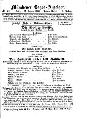 Münchener Tages-Anzeiger Freitag 27. Januar 1860