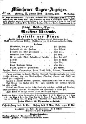 Münchener Tages-Anzeiger Montag 13. Februar 1860