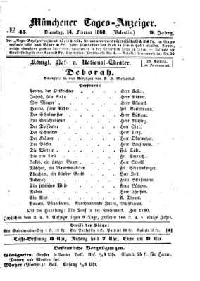 Münchener Tages-Anzeiger Dienstag 14. Februar 1860