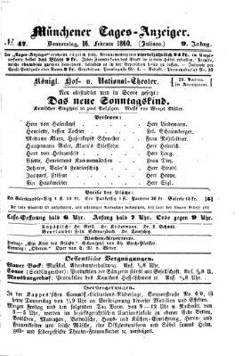 Münchener Tages-Anzeiger Donnerstag 16. Februar 1860