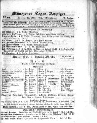 Münchener Tages-Anzeiger Dienstag 13. März 1860