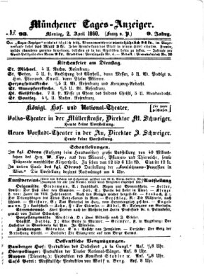 Münchener Tages-Anzeiger Montag 2. April 1860