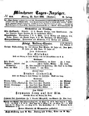 Münchener Tages-Anzeiger Montag 23. April 1860