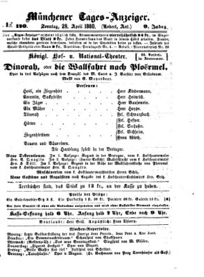 Münchener Tages-Anzeiger Sonntag 29. April 1860