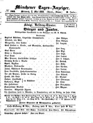 Münchener Tages-Anzeiger Mittwoch 2. Mai 1860