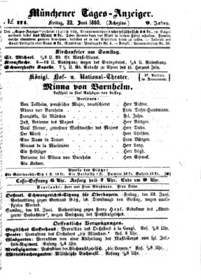 Münchener Tages-Anzeiger Freitag 22. Juni 1860