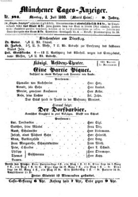 Münchener Tages-Anzeiger Montag 2. Juli 1860