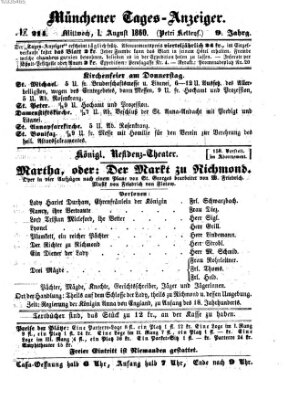 Münchener Tages-Anzeiger Mittwoch 1. August 1860