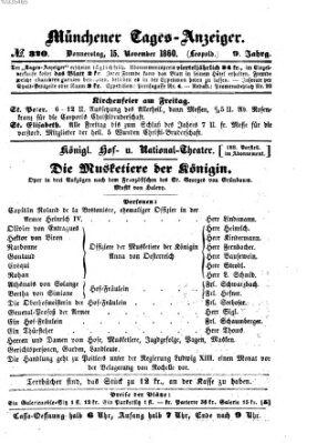 Münchener Tages-Anzeiger Donnerstag 15. November 1860