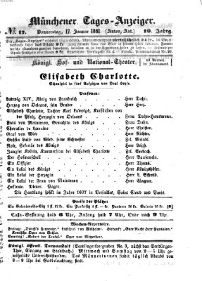 Münchener Tages-Anzeiger Donnerstag 17. Januar 1861