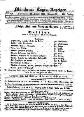 Münchener Tages-Anzeiger Donnerstag 24. Januar 1861