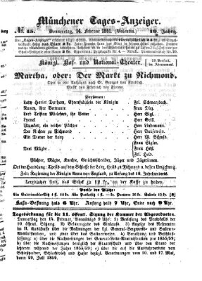 Münchener Tages-Anzeiger Donnerstag 14. Februar 1861