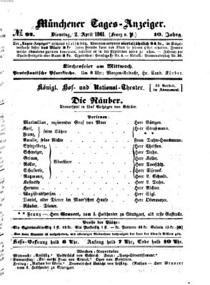 Münchener Tages-Anzeiger Dienstag 2. April 1861