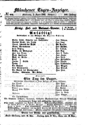 Münchener Tages-Anzeiger Mittwoch 3. April 1861