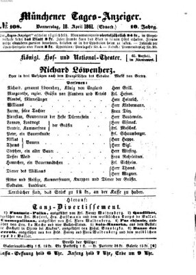 Münchener Tages-Anzeiger Donnerstag 18. April 1861