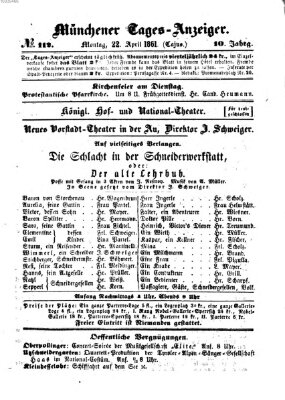 Münchener Tages-Anzeiger Montag 22. April 1861