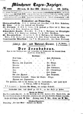 Münchener Tages-Anzeiger Mittwoch 12. Juni 1861